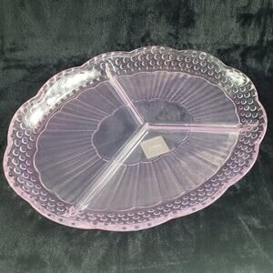 Gorham Glass Serving Tray Hobnail  14" Oval Divided 3 Section Relish NWT